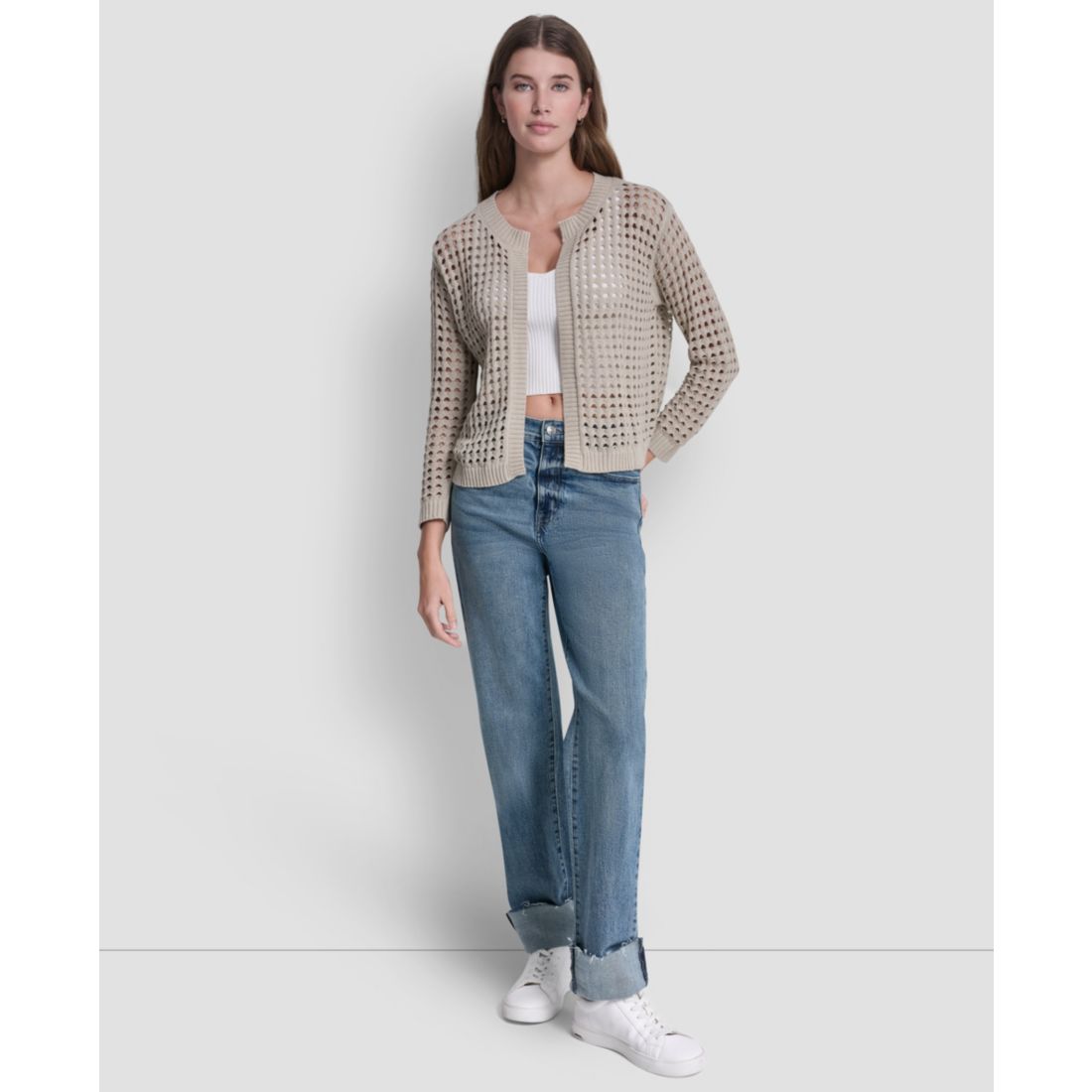 Dkny Jeans Women's Open-Stitch Drop-Shoulder Cardigan Sweater