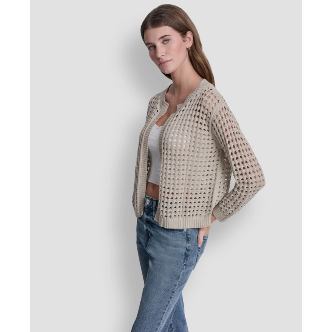 Dkny Jeans Women's Open-Stitch Drop-Shoulder Cardigan Sweater