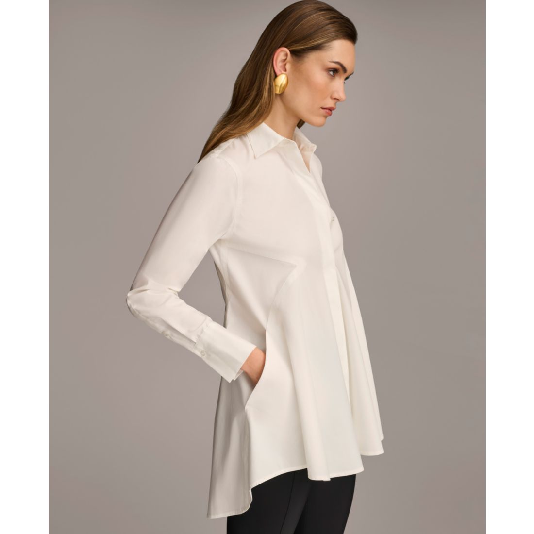 Donna Karan New York Women's A-Line Button Down Poplin Tunic