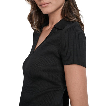 Dkny Jeans Womens Ribbed V-Neck Polo Sweater