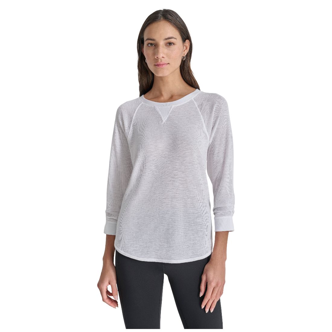Dkny Women's Mini Slub Waffle Three Quarter Sleeve T-Shirt