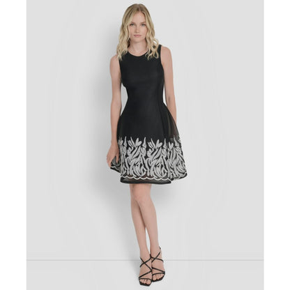 Dkny Embroidered Mesh Sleeveless Fit-and-flare Dress