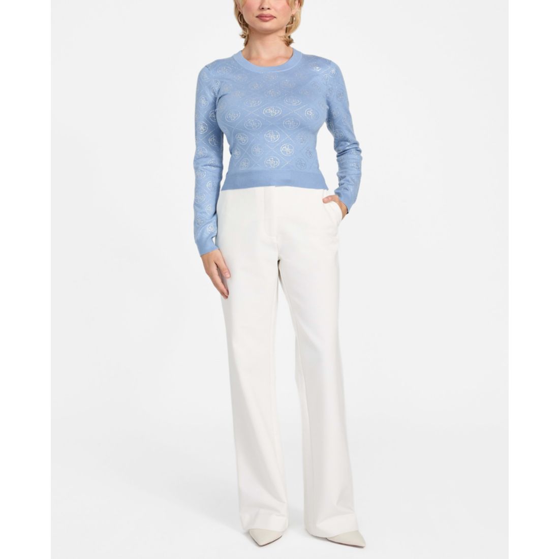 Guess Women's Long-Sleeve Crewneck Rhinestones 4G Sweater