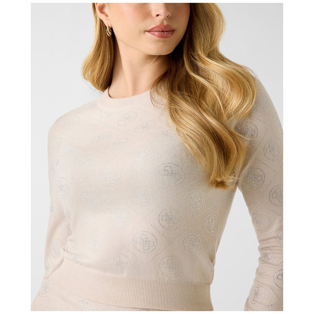 Guess Women's Long-Sleeve Crewneck Rhinestones 4G Sweater