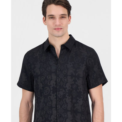 Guess Men's Lion Peony Jacquard Short-Sleeve Button-Front Shirt