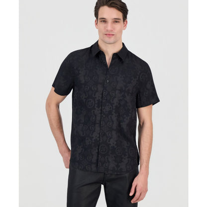 Guess Men's Lion Peony Jacquard Short-Sleeve Button-Front Shirt