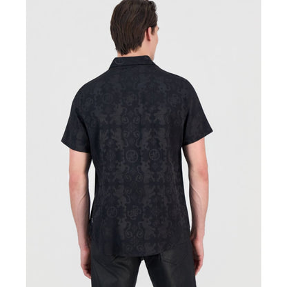 Guess Men's Lion Peony Jacquard Short-Sleeve Button-Front Shirt