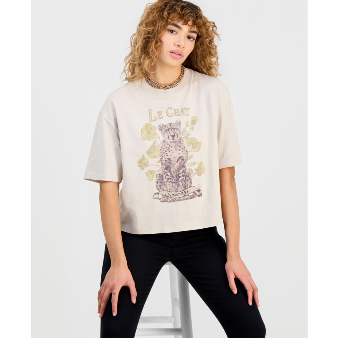 Guess Women's Cotton Le Chat Oversize Graphic T-Shirt