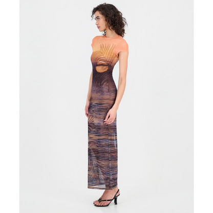 Guess Women's Short-Sleeve Beach Sunset Mesh Maxi Dress