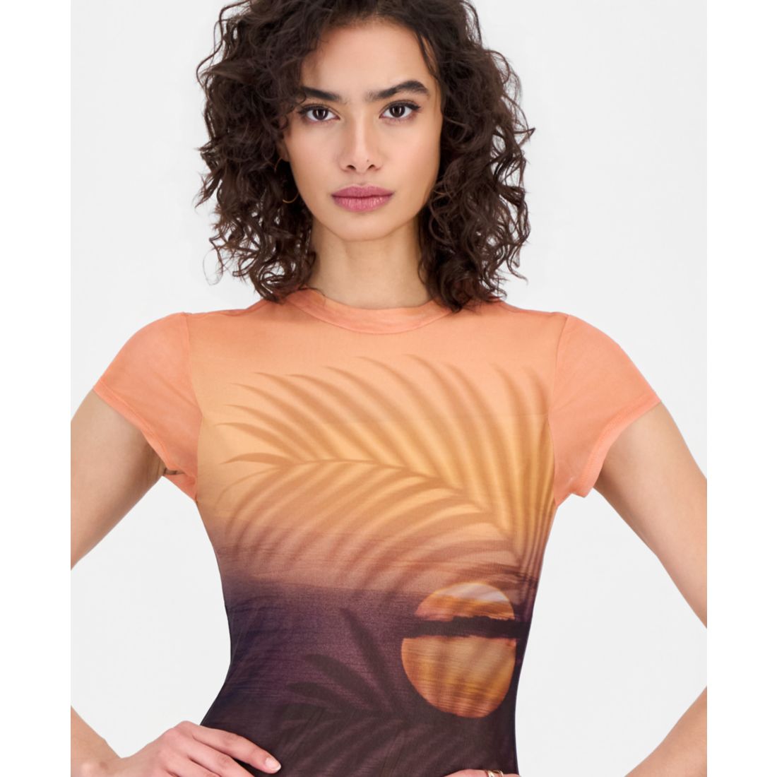 Guess Women's Short-Sleeve Beach Sunset Mesh Maxi Dress