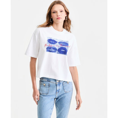 Guess Women's Cotton Oversized French Lips Tee