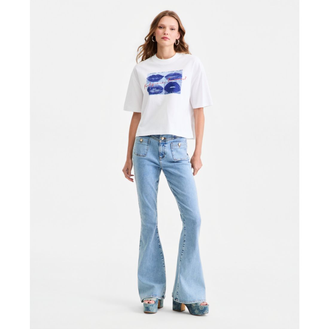 Guess Women's Cotton Oversized French Lips Tee