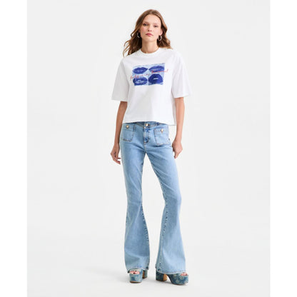 Guess Women's Cotton Oversized French Lips Tee