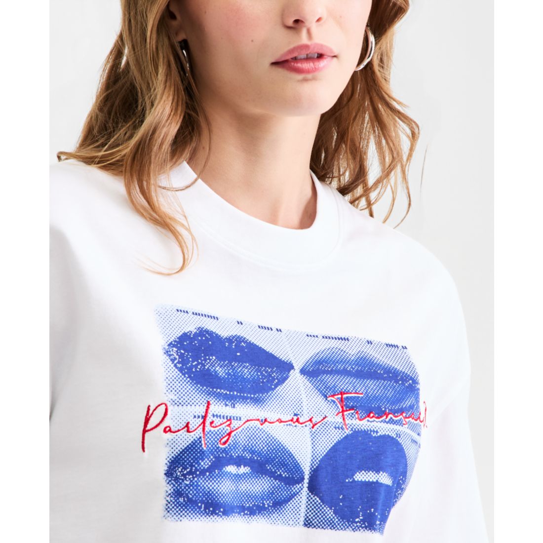 Guess Women's Cotton Oversized French Lips Tee