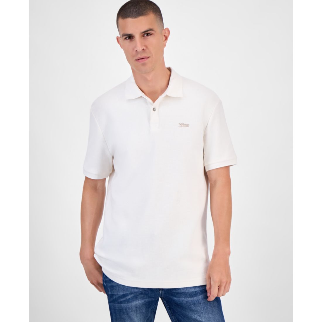 Guess Minimal Logo Short Sleeve Textured Polo Shirt