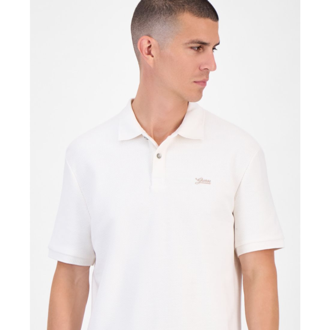 Guess Minimal Logo Short Sleeve Textured Polo Shirt