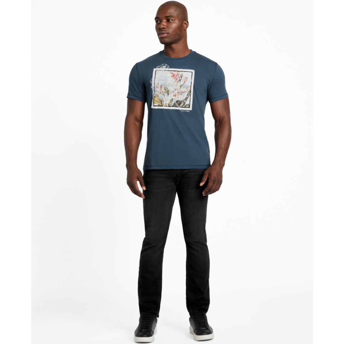 Guess Men's Short Sleeve Crewneck Flower Box Graphic T-Shirt