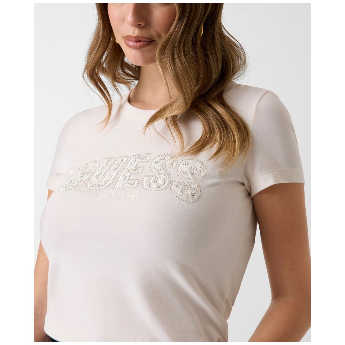 Guess Women's Embellished Lace Logo Short-Sleeve T-Shirt