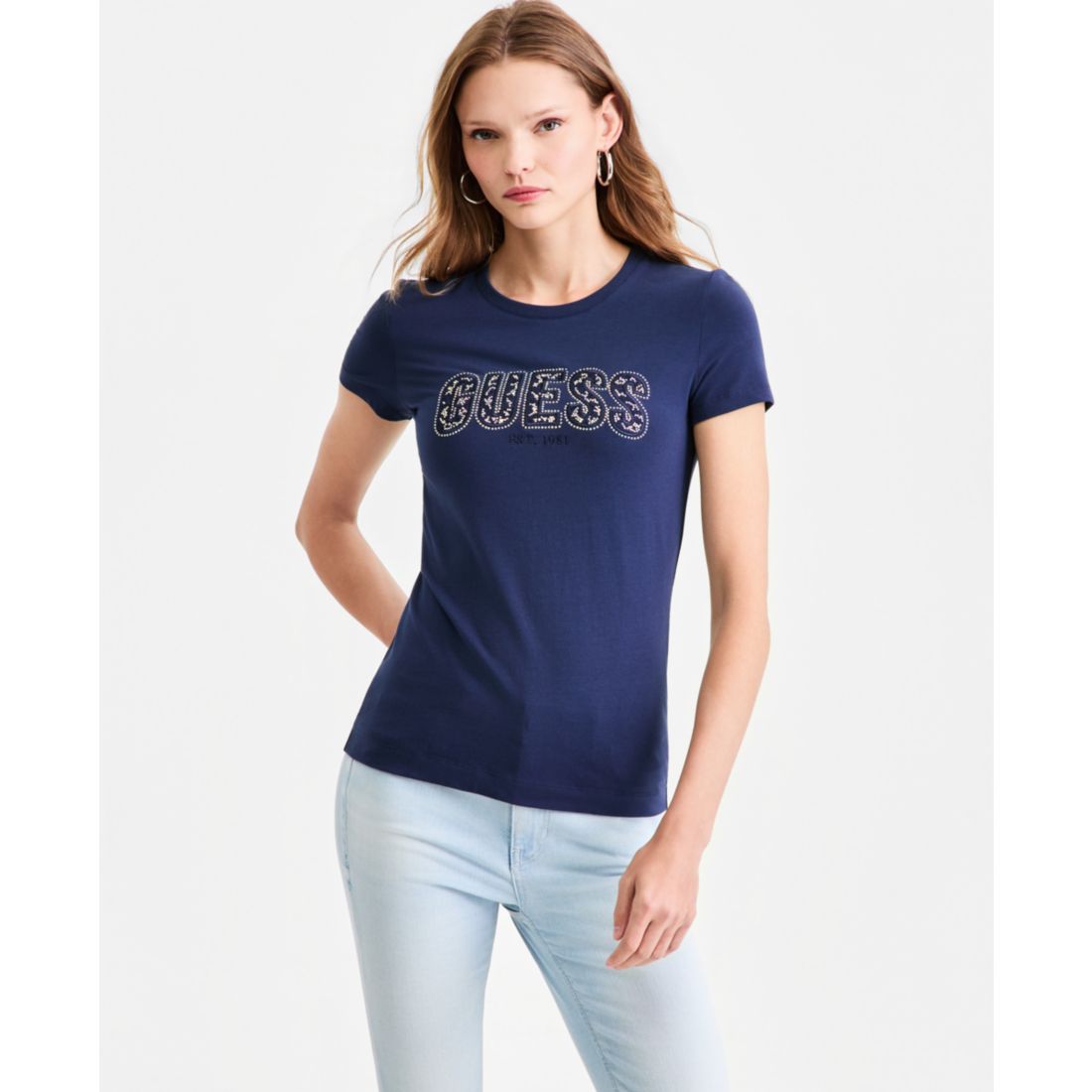 Guess Women's Embellished Lace Logo Short-Sleeve T-Shirt