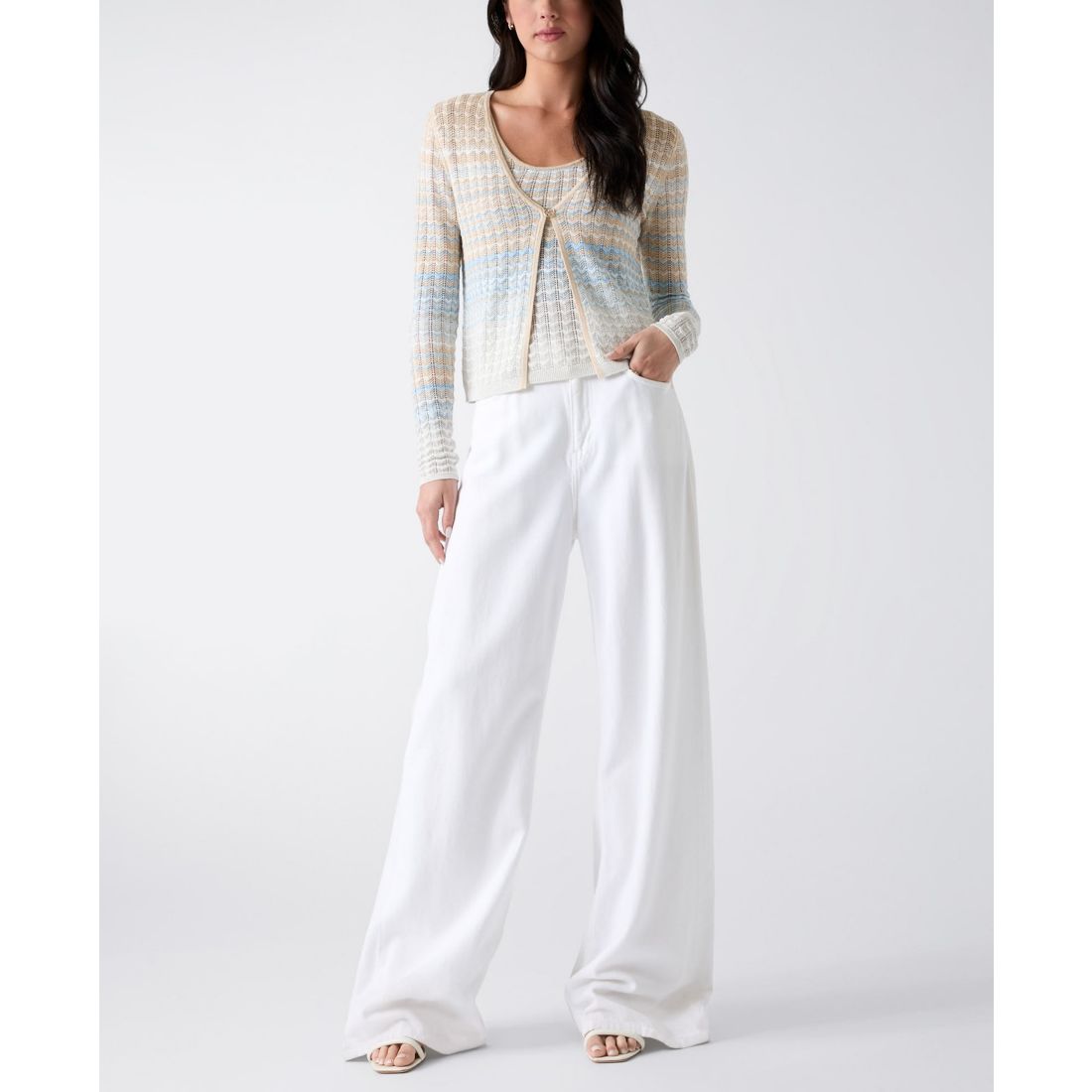 Guess Women's Rosalyn Cover Shoulder V-Neck Cropped Sweater