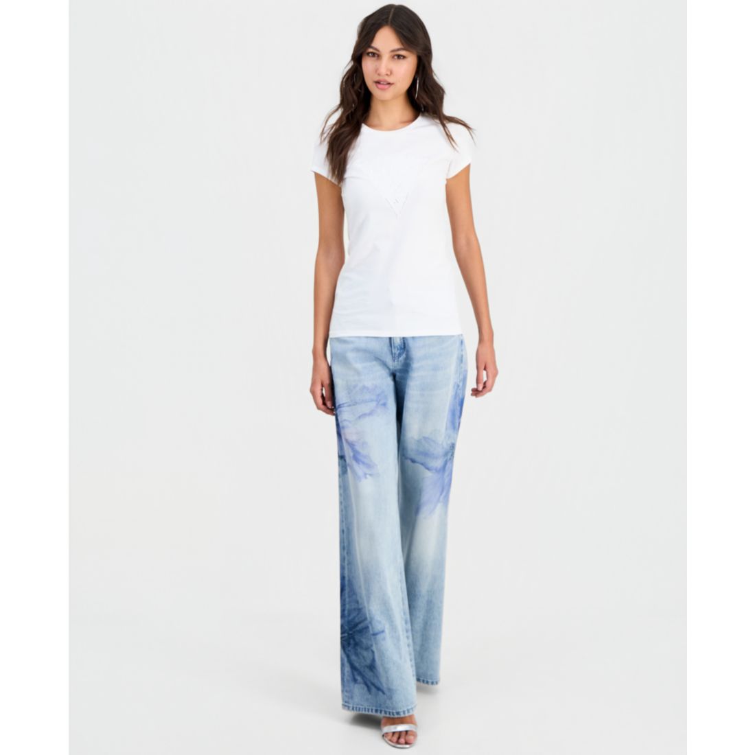 Guess Women's Triangle Lace Logo Short-Sleeve T-Shirt
