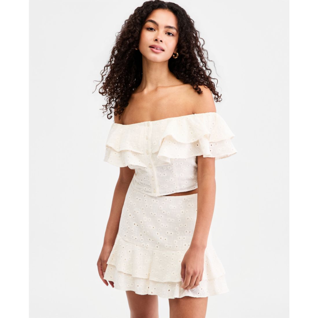 Guess Women's Sade Ruffled Cotton Off-The-Shoulder Top