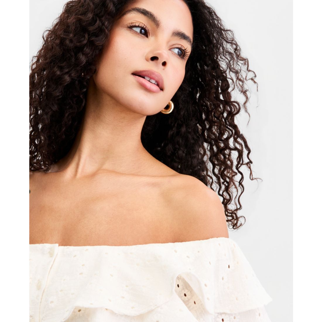 Guess Women's Sade Ruffled Cotton Off-The-Shoulder Top