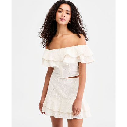 Guess Women's Sade Ruffled Cotton Off-The-Shoulder Top
