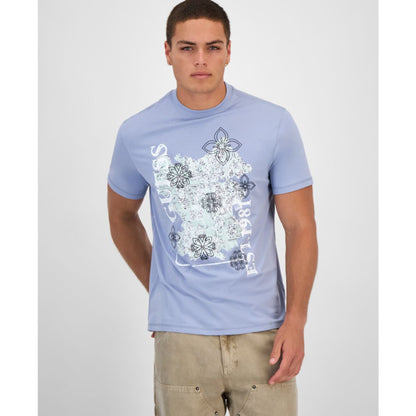 Guess Men's Faded Flower Short Sleeve Logo Graphic T-Shirt