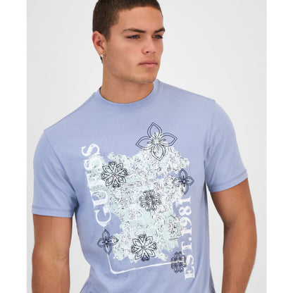 Guess Men's Faded Flower Short Sleeve Logo Graphic T-Shirt