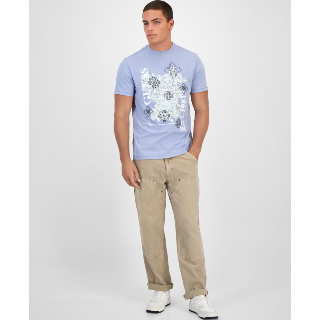 Guess Men's Faded Flower Short Sleeve Logo Graphic T-Shirt