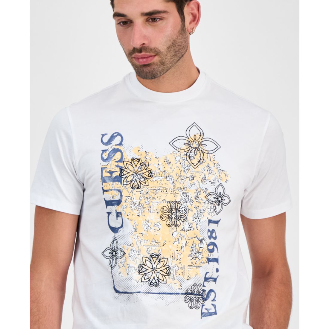 Guess Men's Faded Flower Short Sleeve Logo Graphic T-Shirt