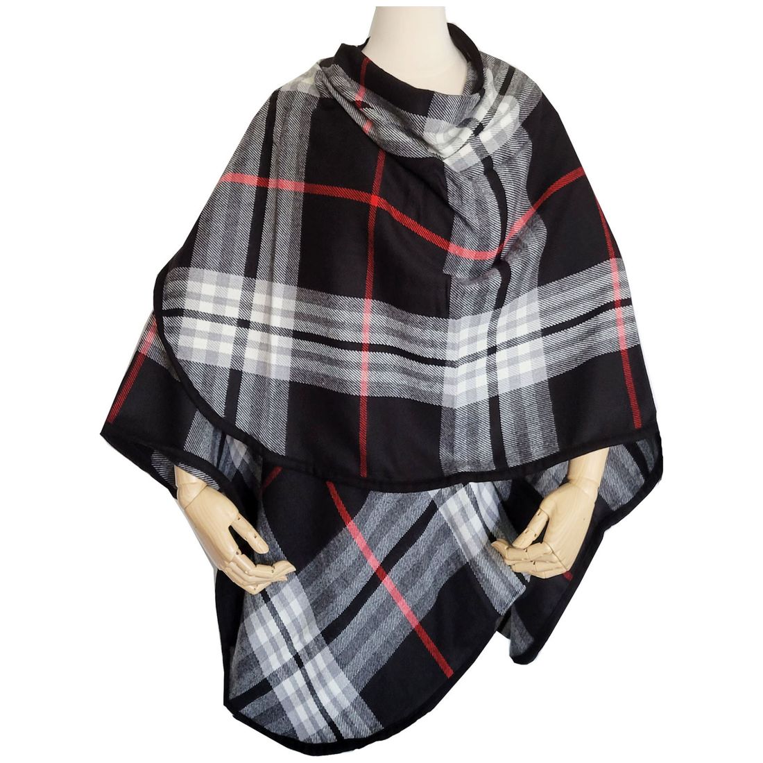 Fraas Women's Solid Border Plaid Rounded Edge Wrap