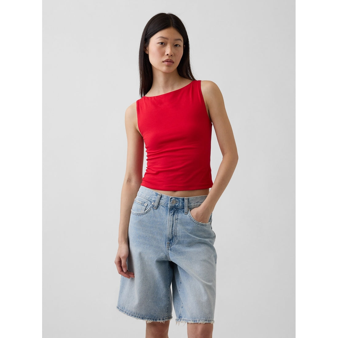 Women's Closeknit Jersey Boatneck Crop Tank Top