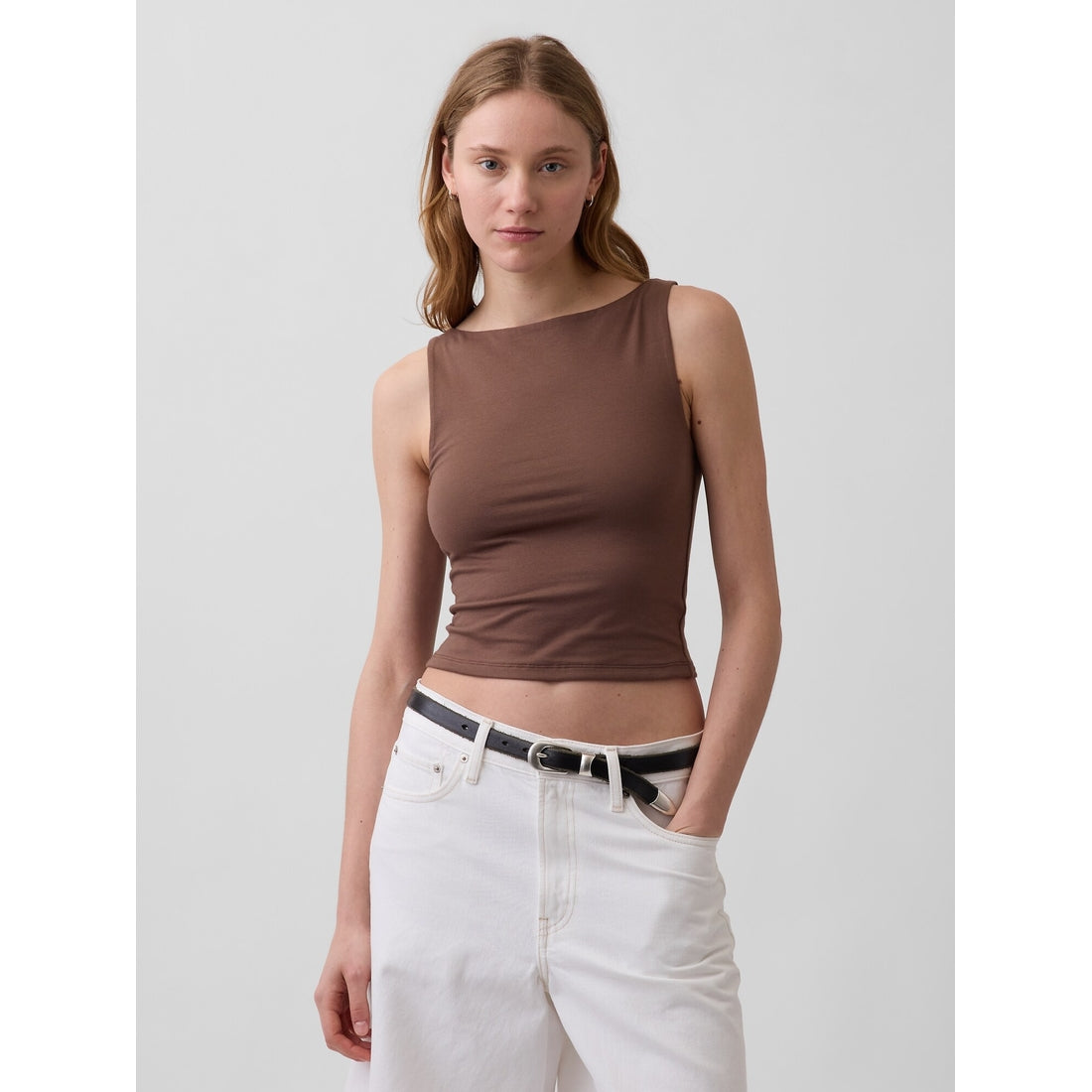 Women's Closeknit Jersey Boatneck Crop Tank Top