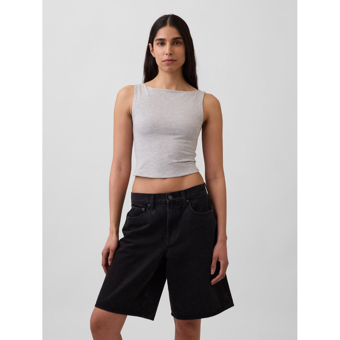 Women's Closeknit Jersey Boatneck Crop Tank Top