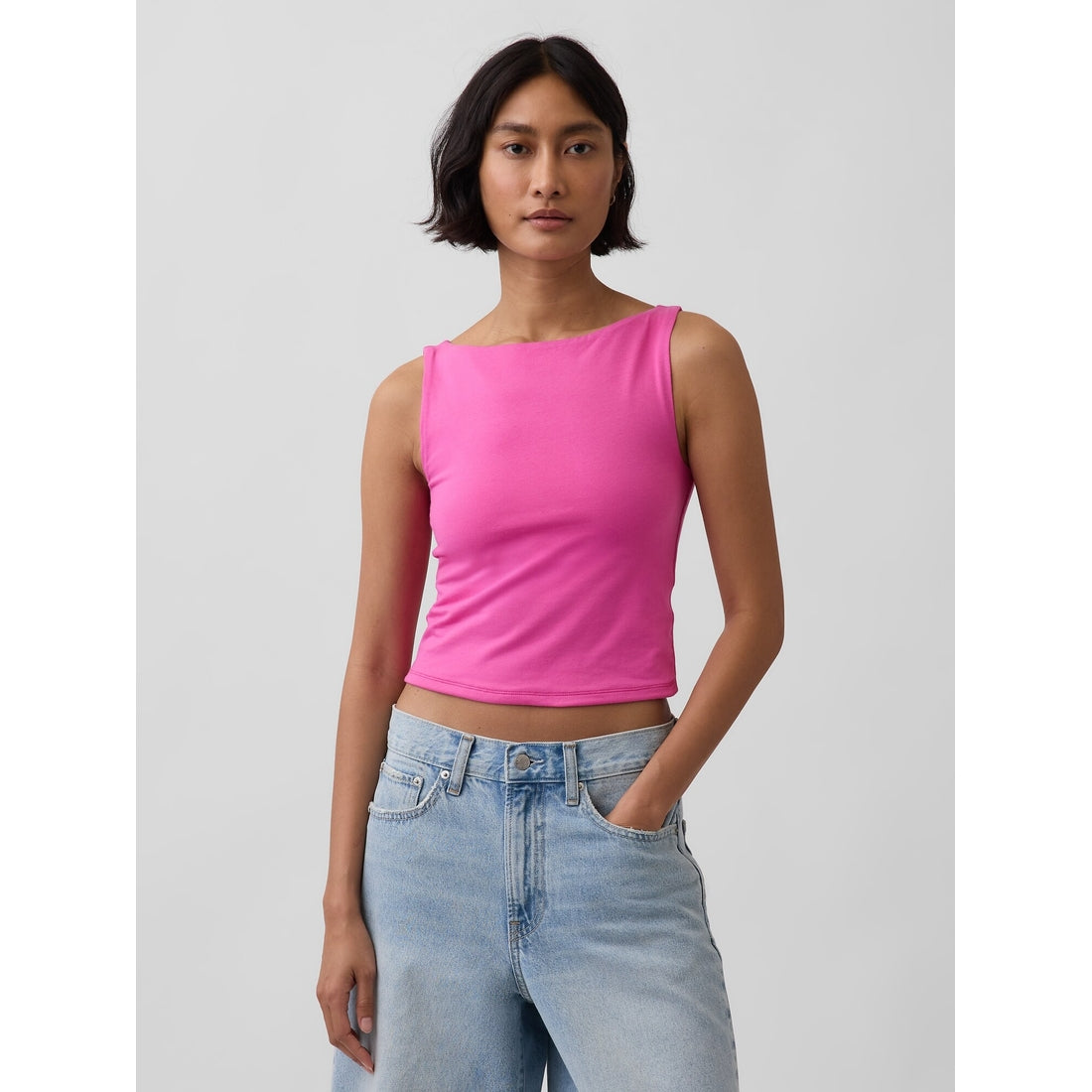 Women's Closeknit Jersey Boatneck Crop Tank Top