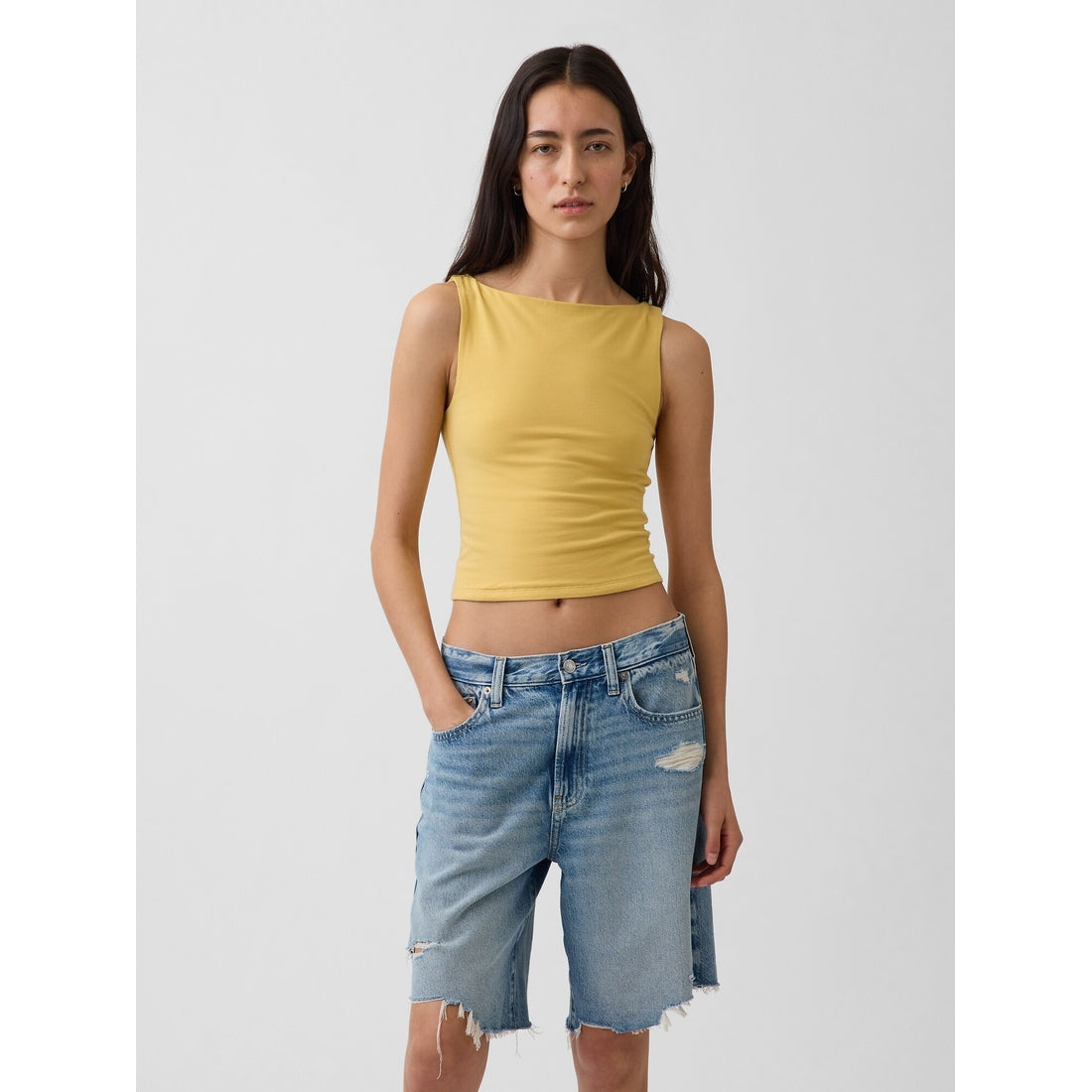 Women's Closeknit Jersey Boatneck Crop Tank Top