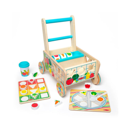 Melissa and Doug Wooden Shape Sorting Grocery Cart Push Toy & Puzzles