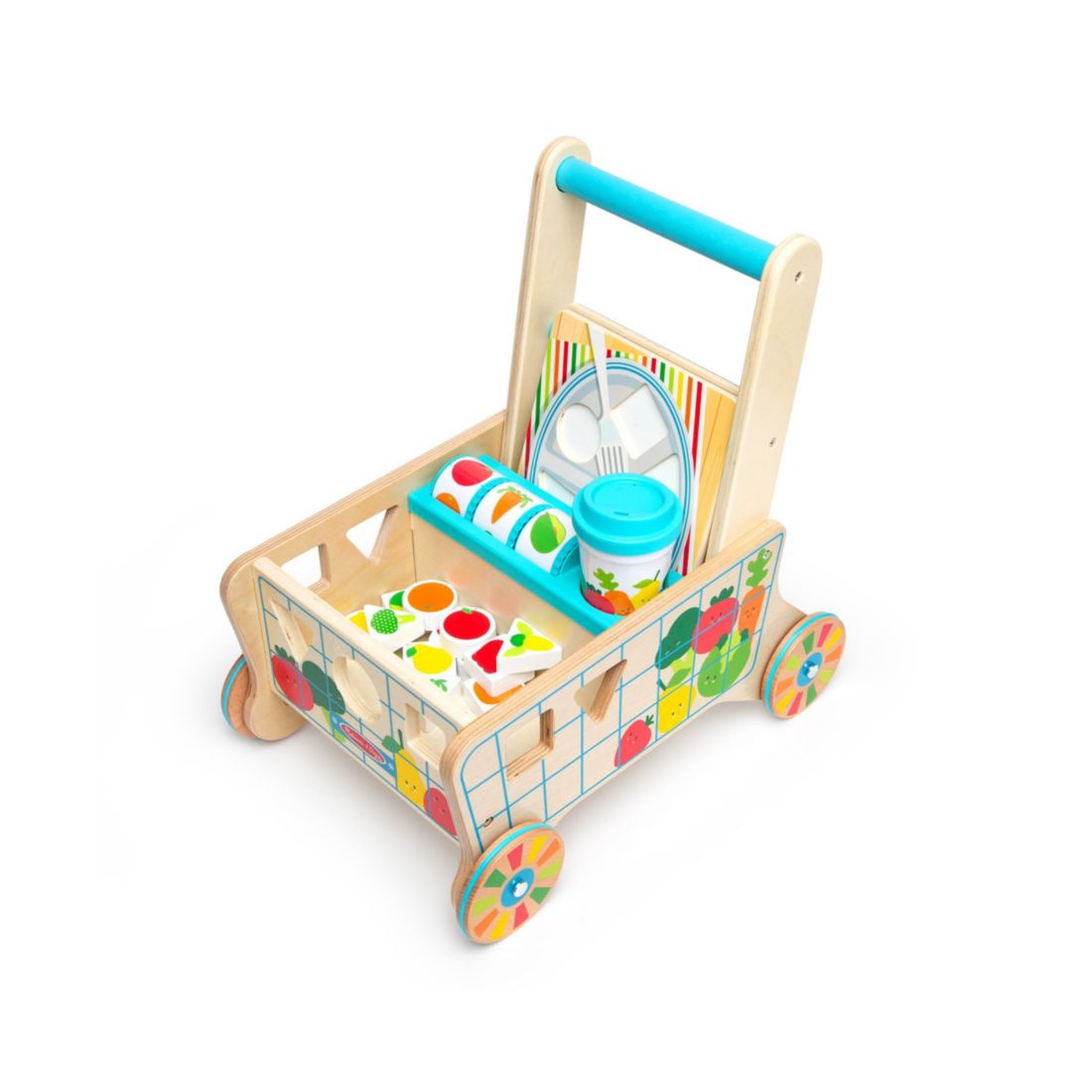 Melissa and Doug Wooden Shape Sorting Grocery Cart Push Toy & Puzzles