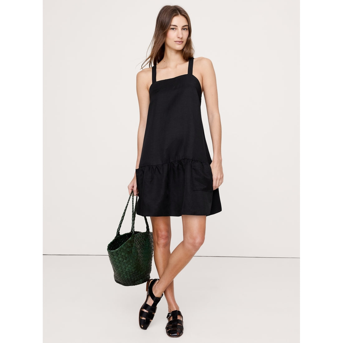 Viscose-Linen Flounce-Hem Mini Dress
