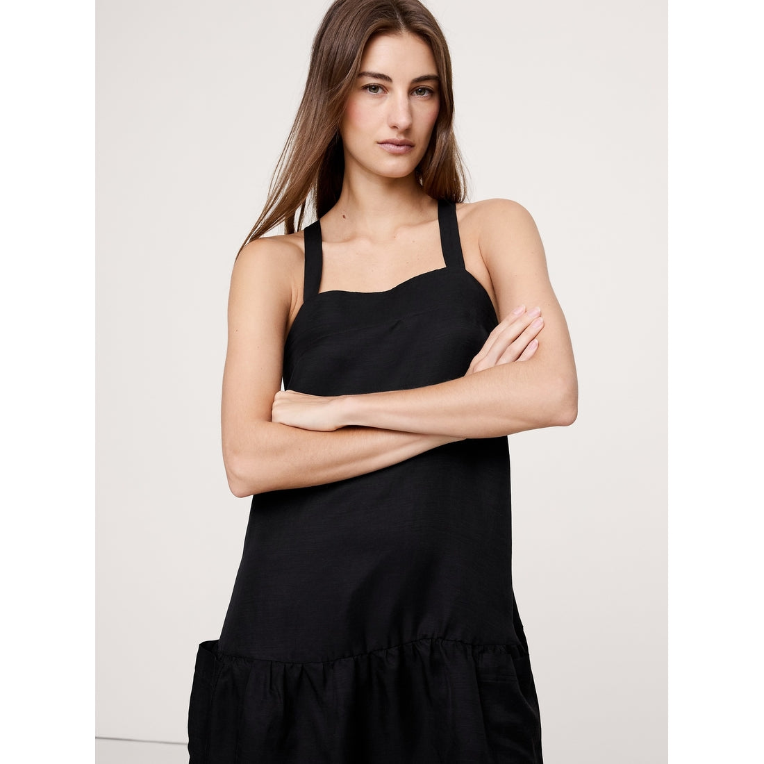 Viscose-Linen Flounce-Hem Mini Dress