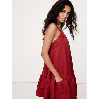 Viscose-Linen Flounce-Hem Mini Dress