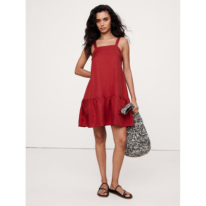 Viscose-Linen Flounce-Hem Mini Dress
