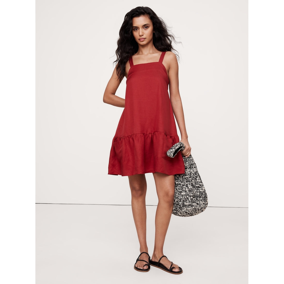 Viscose-Linen Flounce-Hem Mini Dress