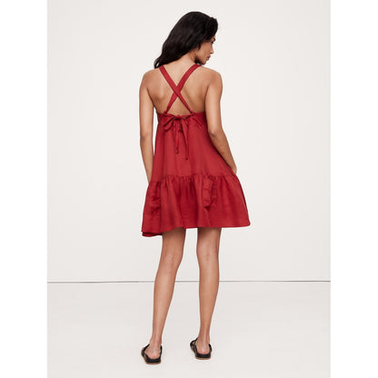 Viscose-Linen Flounce-Hem Mini Dress