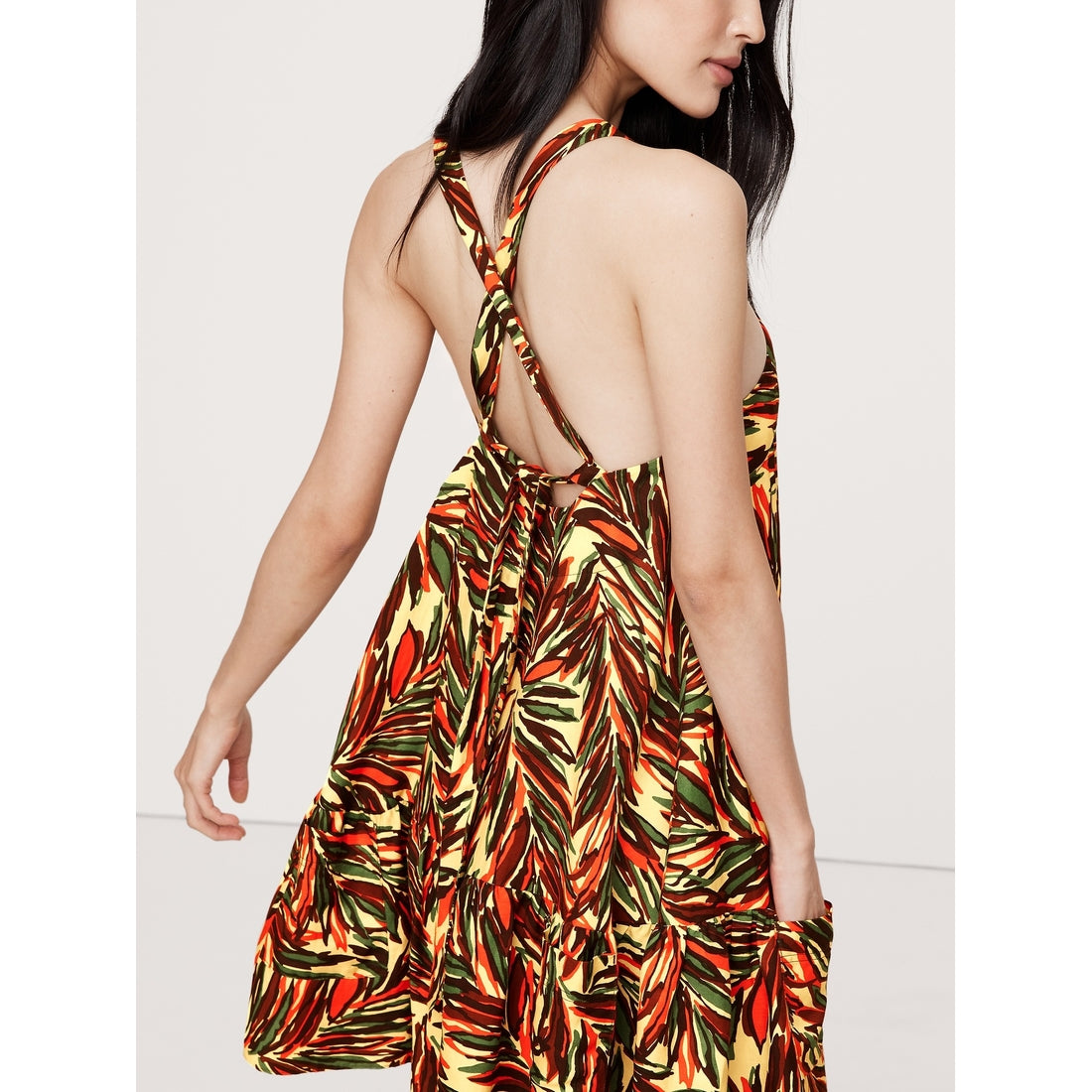 Viscose-Linen Flounce-Hem Mini Dress