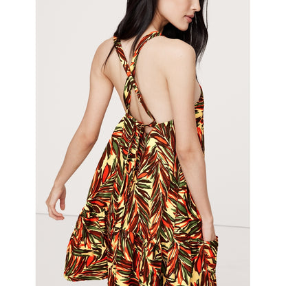 Viscose-Linen Flounce-Hem Mini Dress