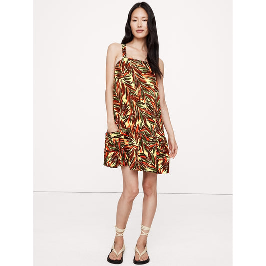 Viscose-Linen Flounce-Hem Mini Dress
