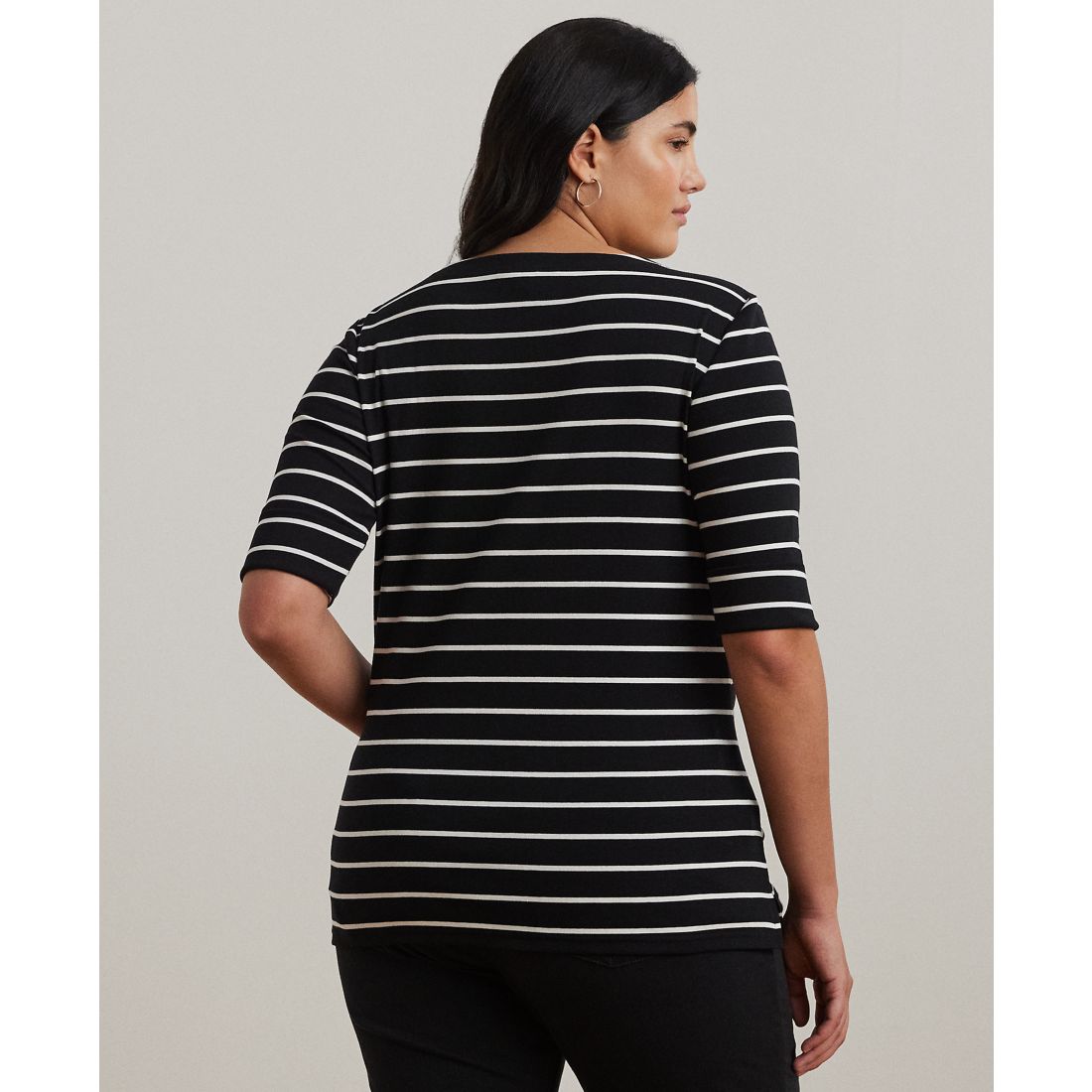 Lauren Ralph Lauren Plus Size Striped Cotton Boatneck T-Shirt